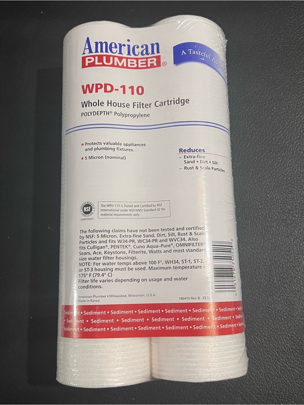 American Plumber WPD-110 Whole House Sediment Filter Cartridge (2-Pack)